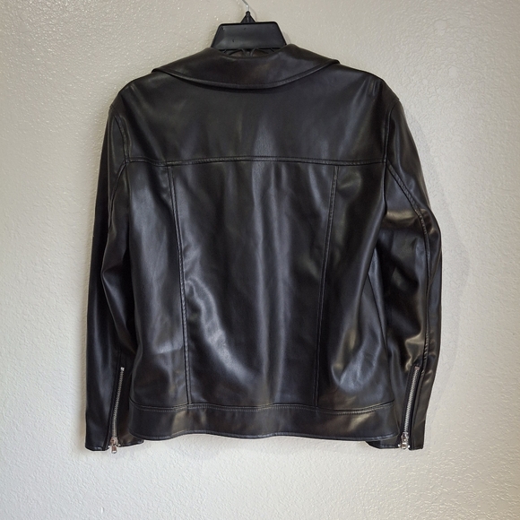 Biker MOTO Grunge Black Bomber Vegan Faux Leather Zip Up Jacket Small - Picture 8 of 9